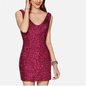 NWT Alyce Paris Raspberry Sequin Mini Dress Party Cocktail V-Neck Open Back Sz 6 - Picture 1 of 11