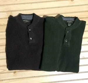 2 Eddie Bauer Cotton Henley Green/Brown Pullover Sweaters Men's LT - Picture 1 of 11
