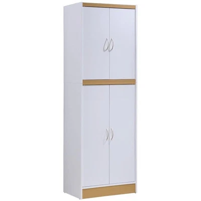 Hodedah 4 Door Kitchen Pantry with 4 Shelves 5 Compartments in White Wood - Image 1 of 4