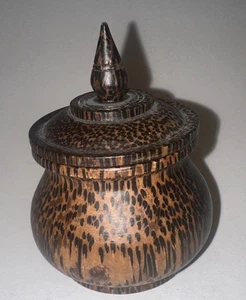 Scatola ciotola in legno di palma con coperchio 3 pollici miniatura Thai Trinket - Foto 1 di 4