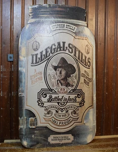 ILLEGAL STILLS MASON JAR 2 SIDED RECORD STORE SIGN OLD VINTAGE 1976 33-1/3 PROOF - Picture 1 of 21
