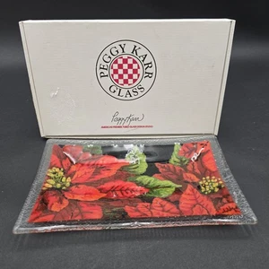 Peggy Karr Fused Art Glass Poinsettia Plate with box 9.5 inch Signed Chirstmas - Picture 1 of 6