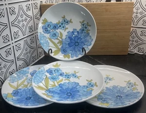 4 Neiman Marcus Blue/ Green Flowers Floral White Dinner Plates - 10” Plates - Picture 1 of 14