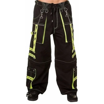 Men Black Yelow Trip Pant Punk Rock Gothic Style Trouser with Straps 100% cotton - Image 1 of 4