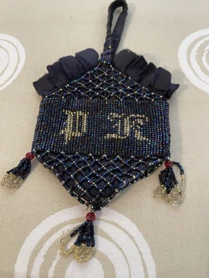 Antique Blue Floral Beaded Purse Evening Bag Used “P K” Name Was “Patricia Kerr” - Image 1 of 4