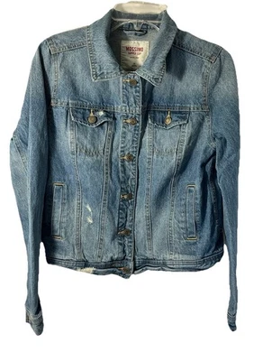Chaqueta vaquera Mossimo para mujer talla Lg azul bolsillos abotonados manga larga envejecida Foto 1 de 4