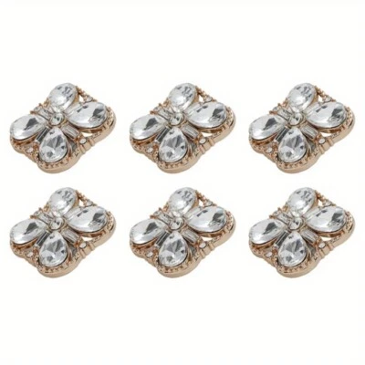 6pcs Decorative Square Rhinestone Buttons Gold Brim 0.75In Shiny Sewing Material - Image 1 of 4