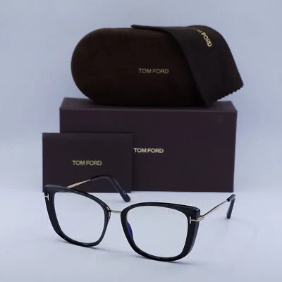 Gafas Tom Ford FT5816-B 001 negro brillante/dorado/azul claro bloque de luz 53 mm... Foto 1 de 4