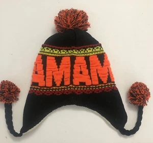 Amsterdam Black/Orange Pom Pom Knit Beanie/Hat with Chin Ties - Picture 1 of 8