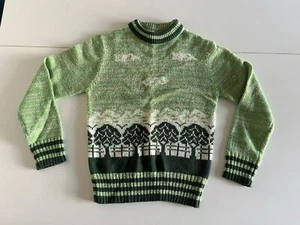 Vintage 70s K-MART Ski Pattern Knit Sweater Unisex XS Small Girls Size 12 - Picture 1 of 9