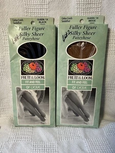 Fruit Of The Loom Fuller Figure Silky Sheer Pantyhose Queen 1x Beige & Black  - Picture 1 of 4