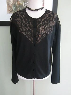 Cárdigan suéter HAZEL negro de encaje con botones talla M Foto 1 de 4