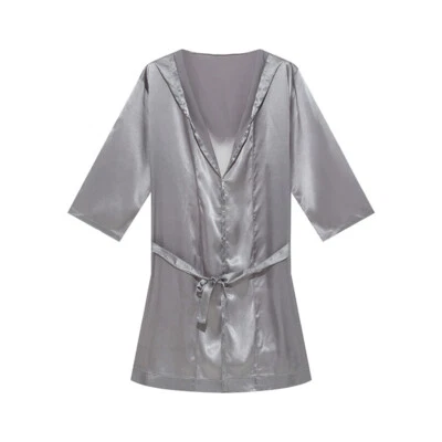 Night Robe Dress Gown Silk Satin Bathrobe Sleepwear Robe Mens Hooded Shorts Set — 第 1/4 张图片