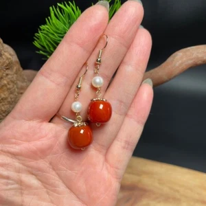 Pendientes Jade Rojo Joyería Jadeíta Mujer Plata 925 Piedras Preciosas Amuleto Natural - Imagen 1 de 4