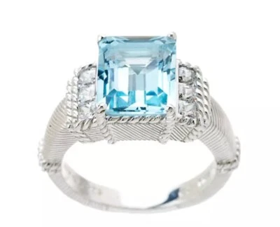 Anillo Judith Ripka plata esterlina topacio azul y circonita cúbica Diamonique talla 6,5 Foto 1 de 4