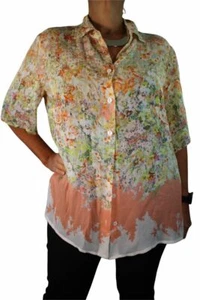 Perte by Krizia Floral Print Short Sleeve Button Up Blouse - Picture 1 of 4