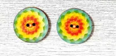 boho wood buttons sewing 2 holes 1 inch (set #1033) 2pc - Image 1 of 2