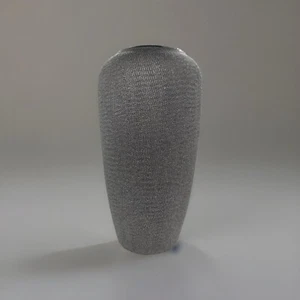 Elegant Metallic Art Deco Silver Textured Shimmering Ceramic Vase - 12 Inches - Picture 1 of 6