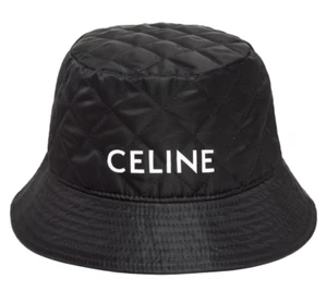 Celine Paris Black Quilted White Logo Nylon Twill Orange Sun Bucket Hat S Small - Picture 1 of 12