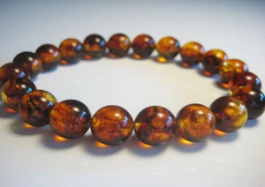 Elegant Pressed Genuine Round Baltic Amber Bracelet 22 cm Gemstone !!! - Picture 1 of 2