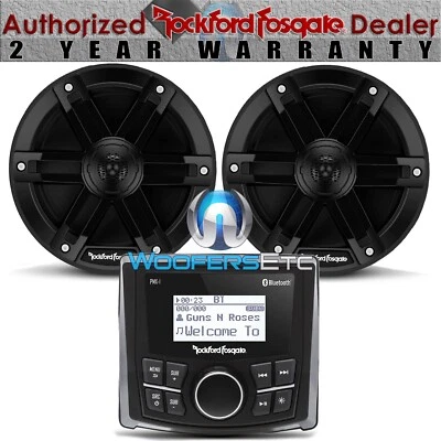 pkg ROCKFORD FOSGATE PMX1 MARINE RECEIVER + M0-65B BLACK 6.5" BOAT SPEAKERS NEW