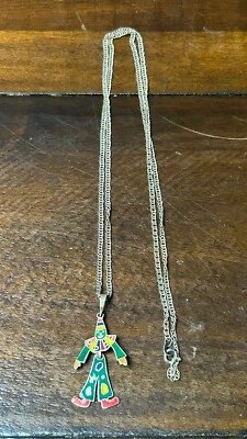 Colgante y cadena payaso articulado esmaltado plata esterlina México vintage Foto 1 de 4