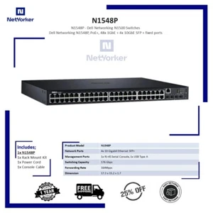 Dell N1548P 48-Port Switch 1GbE RJ45 PoE+, 4x10GbE SFP+ -Versand am selben Tag - Bild 1 von 1