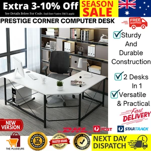 Prestige Corner Computer Desk Office Double Workstation (White) Study L-Shape - Picture 1 of 12