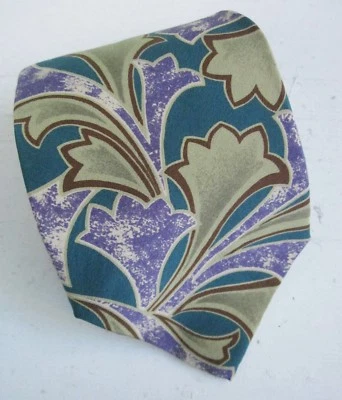 Chaps Ralph Lauren 100% Silk 1980s Neck Tie Abstract Tropical Floral Print USA - Image 1 of 4