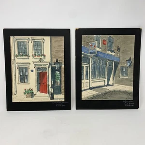 2 Pamela Plant Watercolor Art London 1969 Cardinal's Wharf + The Lamb & The Flag - Picture 1 of 17
