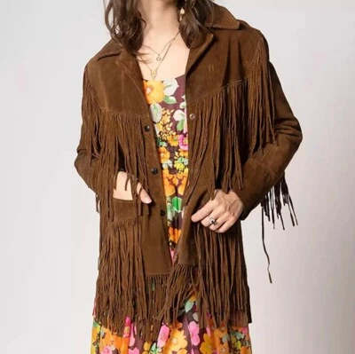 Женская коричневая ковбойская замшевая кожаная куртка пальто в западном стиле - Изображение 1 из 3