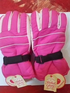 2 Pairs Faded Glory Solid Snow Gloves Waterproof Fuschia Color L- XL Size Kids - Picture 1 of 2