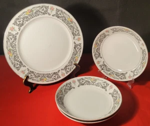 ACSONS 4 PC DIAMOND CHINA RENNAISSANCE 3 x 7 5/8" SOUP BOWLS  + 1 x 10.5" PLATE - Picture 1 of 12