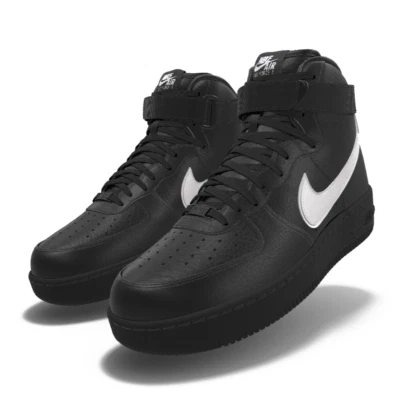 $250 NIB NEW Mens Nike Air Force 1 Custom Black Leather High Top BB Shoes - Image 1 of 4