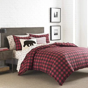 Eddie Bauer - Queen Duvet Cover Set, Cotton Reversible Queen, Red/Black - Picture 1 of 5