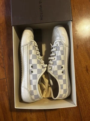 Louis Vuitton Women Sneakers Damier Azur White Cream Cap Toe Size 39 VTG - Image 1 of 4