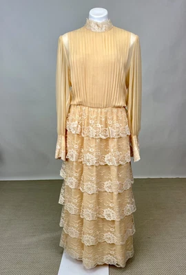 Vestido vintage de gasa de seda rosa Adele Simpson de la década de 1980 con ribete de encaje como está Foto 1 de 4