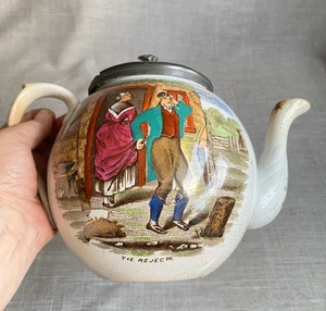 Antique c1825 Hand Coloured Novelty Romantic Teapot Rejection & Acceptance - Picture 1 of 24