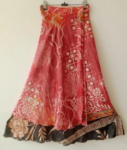 Double Layer Maxi Beach Skirt Vintage Silk Sari Skirt Handmade Magic Wrap Skirt - Picture 1 of 7
