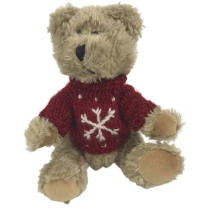 HUGFUN Teddy Bear Tan Jointed Plush 9" Red White Snowflake Sweater Holiday 2000 - Picture 1 of 8