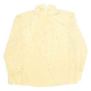 Vintage BANKERS CLUB Womens Printed Blouse Yellow High Neck 90s Geometric M - Picture 1 of 6