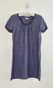 Malvin Dress Women's 100% Linen Casual Short Sleeve Blue Pin Tuck Summer Size 14 - Picture 1 of 9