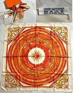 Hermes Seidentuch 90 Dies et Hore Carré 90 creme orange mit Etikett Box gebraucht. - Bild 1 von 10