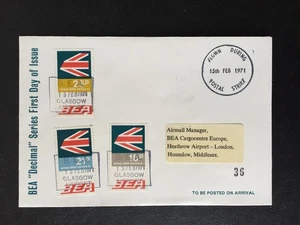 D GB 1971 B.E.A. 18p + 21p + 26p LETTER STAMPS ON COVER + POSTAL STRIKE PMKs - Picture 1 of 2