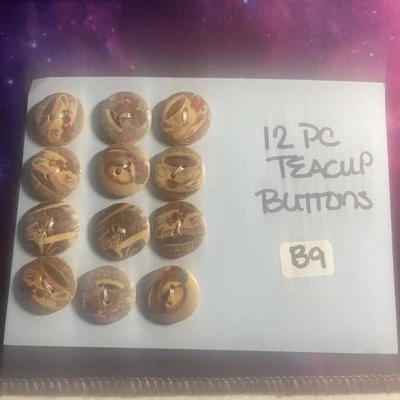 12 PC ROUND WOODEN TEACUP 2 HOLE BUTTONS   B9 - Image 1 of 4