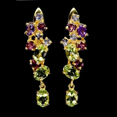 925 Sterling Silver Earrings Oval Peridot Amethyst Garnet Tanzanite Gemstone - Image 1 of 4