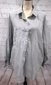 Women's White & Black Striped Long Sleeve Button Front Blouse Top w/Pockets XL - Picture 1 of 2