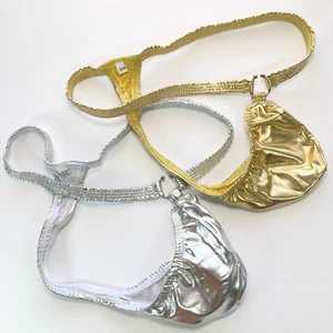 K424 Herren konturierte Tasche Tanga Haken einfacher Zugang Schwimmstoff metallic beschichtet - Bild 1 von 21