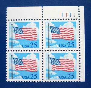 Sc # 2278 ~ Plate # Block ~ 25 cent Flag & Clouds Issue (cb18) - Picture 1 of 1