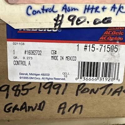 GM 16062702 Control ASM Heater & A/C 1985-91 Pontiac Grand Am NOS - Image 1 of 4